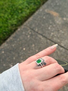 Zales Emerald Green Halo Ring in Silver